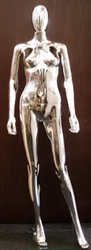 Unbreakable Plastic Female Egghead Mannequin in Glossy Chrome from Zing Display.