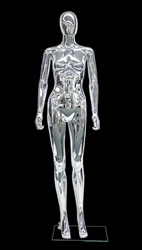 Unbreakable Plastic Female Egghead Mannequin in Glossy Chrome from Zing Display.