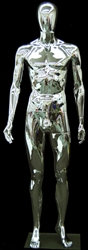 Unbreakable Male Egghead Mannequin in Glossy Chrome. Constructed of durable plastic.
