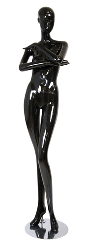 Glossy Black Abstract Vogue Female Mannequin - Arms Crossed