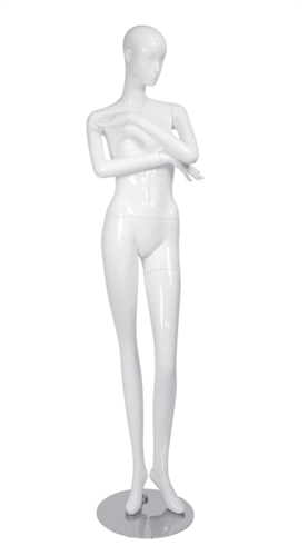 Glossy White Abstract Vogue Female Mannequin - Arms Crossed
