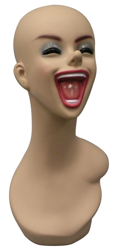 Laughing Giant Smile Realistic Female Display Head - With Makeup