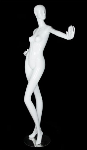 Glossy White Abstract Vogue Female Mannequin - Hand Out Stop Pose