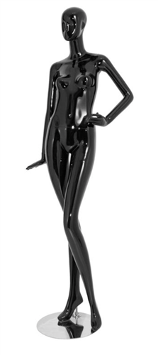 Glossy Black Abstract Vogue Female Mannequin - Left Hand on Hip