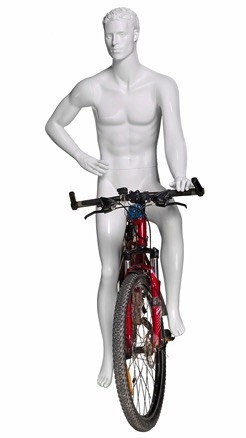 Male Cyclist Bike Riding Mannequin - Glossy White - Resting Pose