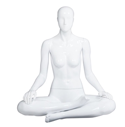 Female Yoga Mannequin Glossy White Ohm Pose Headless Changeable Heads