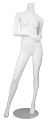 Female Brazilian Mannequin Glossy White Headless Changeable Heads - Arms Bent