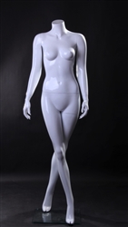Glossy White Headless Female Mannequin in Walking Pose from www.zingdisplay.com