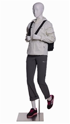 Female Walking / Hiking Mannequin - Glossy White - Backpack Holding Pose