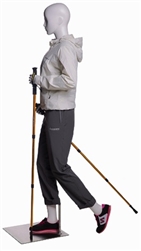 Female Walking / Hiking Mannequin Glossy White - Walking Stick Holding Pose
