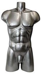 Headless Male Silver Freestanding Torso Form