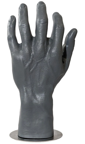 Grey Male Hyper-Realistic Display Hand with Magnetic Base - Left Hand