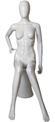 Glossy White Plastic Female Egghead Mannequin Sitting