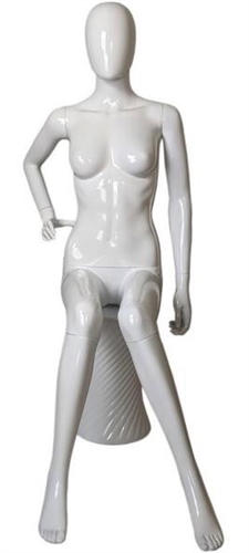 Glossy White Plastic Female Egghead Mannequin Sitting