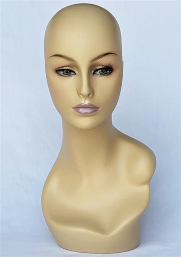 Fleshtone Display Female Head Full Makeup. Nice counter top head display for jewelry, hats or wigs