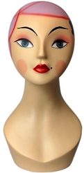 Vintage Style Female Head Form With Pink Hair