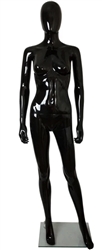 Glossy Black plastic Egghead Female Mannequin Arms at Side