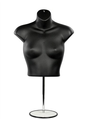 Matte Black Headless Female Bust Chest Bra Display with Base | Table Top Mannequin