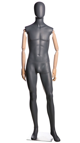 Matte Grey Male Abstract Mannequin with Wooden Posable Arms