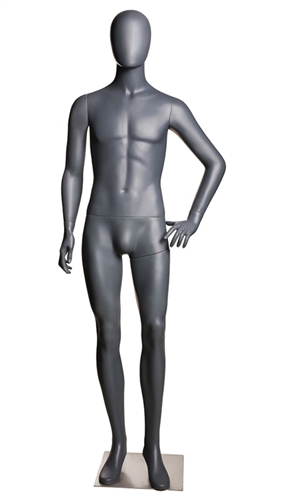 Matte Gray Male Egghead Mannequin Left Hand on Hip