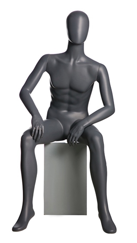 Matte Grey Male Abstract Mannequin Sitting with Stool
