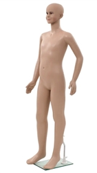 Unbreakable Child Mannequin in Tan with Realistic Facial Features. Arms rotate 350 degrees