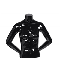 Glossy Black Female 1/2 Torso Mannequin with Arms