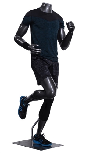 Athletic Headless Male Mannequin Glossy Gray - Running Pose