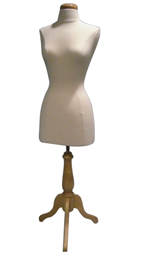 Female 3/4 Torso Form with Wooden Tripod Base