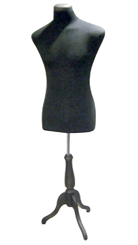 Male 3/4 Torso Form with Wooden Tripod Base - Black