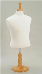 White Fabric Jersey Half Male Display Form with Wood Base