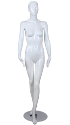 White Mannequin Abstract Head Female Arms at her Sides and Left Leg in Front
