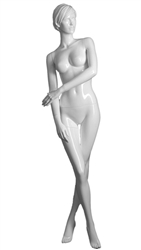 Female mannequin in white. Comes with sculpted hair and face.