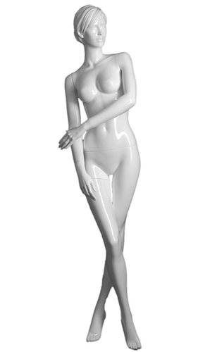 Female mannequin in white. Comes with sculpted hair and face.