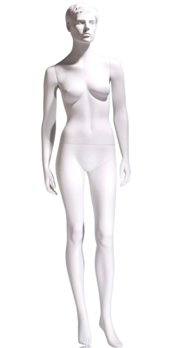 Highly styled, realistic mannequin with detailed features