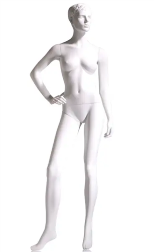 Highly styled, realistic mannequin with detailed features