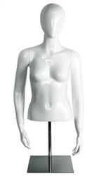 White Abstract Egghead Female Torso Display Form with Arms at her Sides