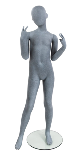8 Year Old Male Slate Gray Kid Mannequin - Peace Sign Pose