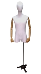 White Linen Male Dress Form with Pose-able Arms