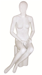 Seated Glossy White Female Mannequin with Egghead