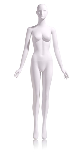 Female Abstract Egghead Mannequin in Matte White with arms at sides in a straight on pose