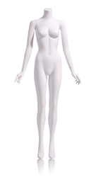 Female Headless Mannequin in Matte White with hands st sides in a straight on pose