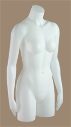 Freestanding female torso in white. Can also be fitting with a flange so it can hang.