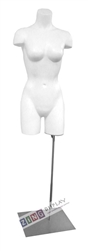 Unbreakable Plastic Female 3/4 Torso Form in White with Standing Floor Base