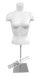 Unbreakable Plastic Female Torso Form in White with Counter Base