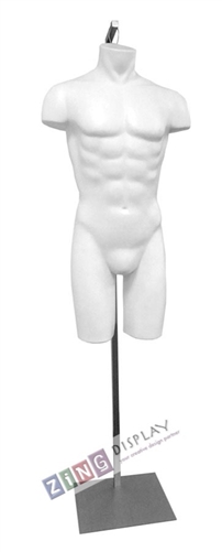 Unbreakable Plastic Male 3/4 Torso Form in White with Hanging Base