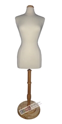 Female Dress Form Mannequin with Natural Wood Neck Block and Round Base