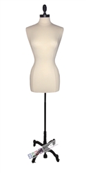 Female Dress Form Mannequin with Black Metal Finial Neck Block and Tripod Base