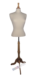 Female Shirt Form Mannequin with Natural Wood Finial Neck Block and Tripod Base