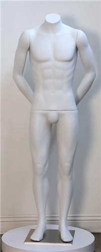 High End Unbreakable Headless Matte White Male  Mannequin - Hands Behind Back